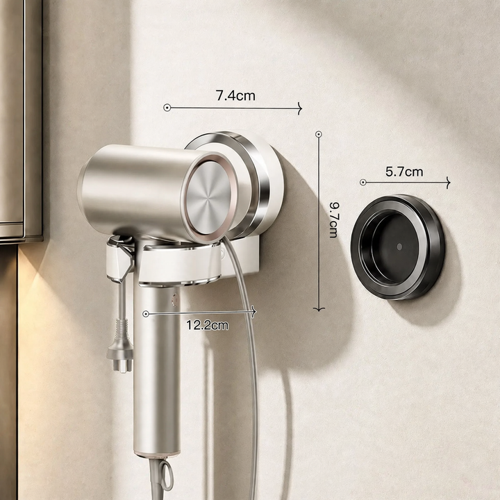 Hairdryer holder with suction cup, rotatable