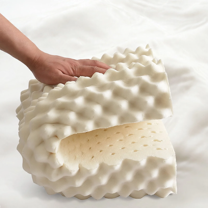 Neck pillow made of natural latex with massage structure