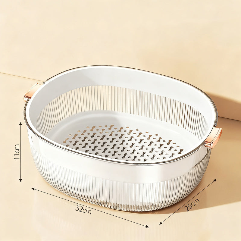 Kitchen sieve and fruit catching bowl, double-layered