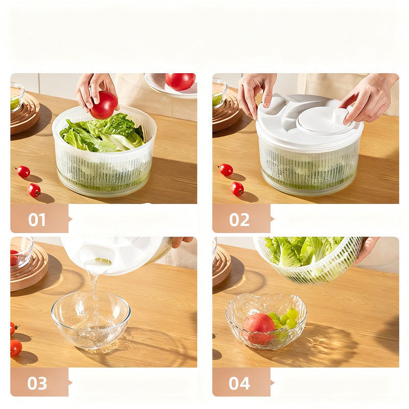 Manual salad spinner made of plastic