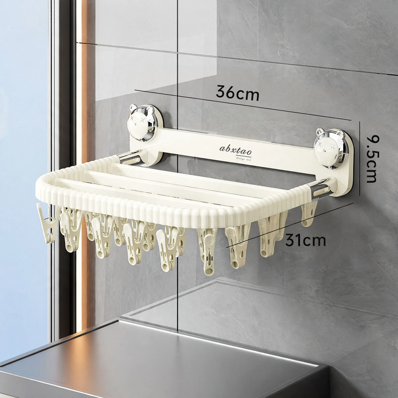 Clothes drying rack with suction cup and 24 clips