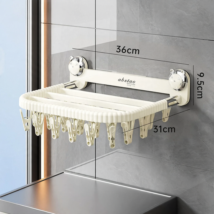 Clothes drying rack with suction cup and 24 clips