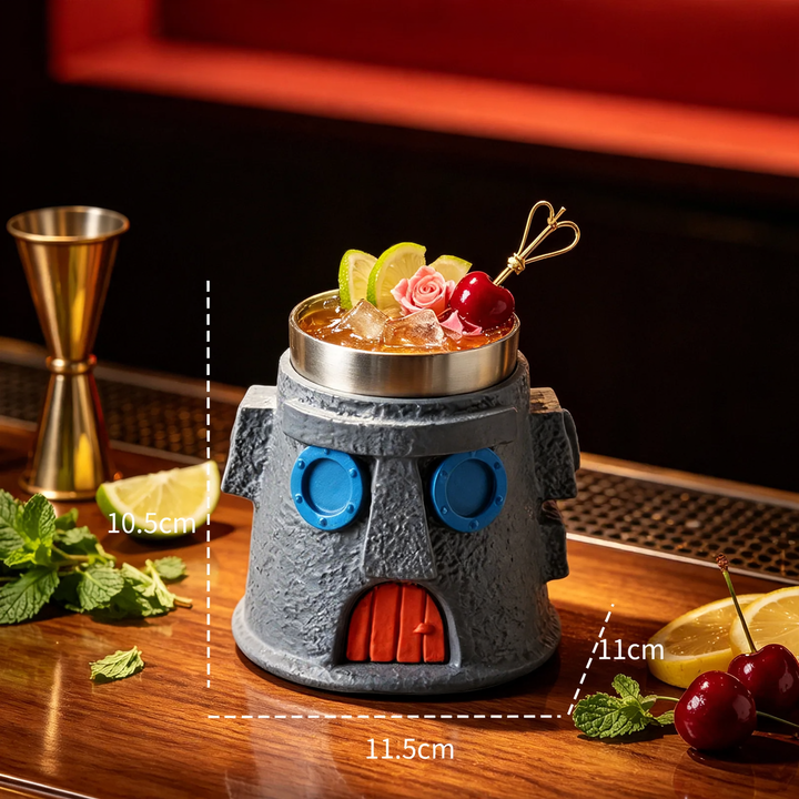 Stainless steel drinking glass with castle design
