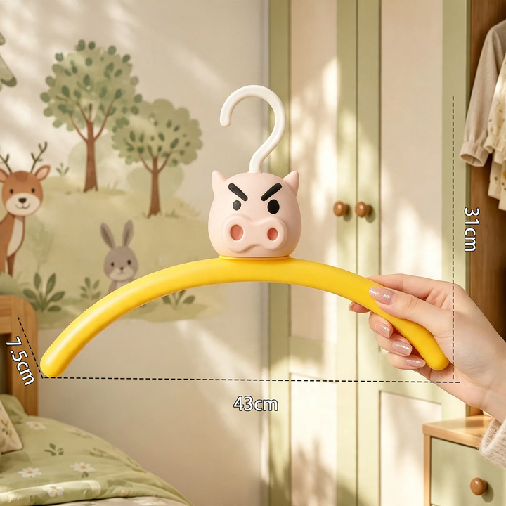 Pig-shaped coat hanger, curved, non-slip