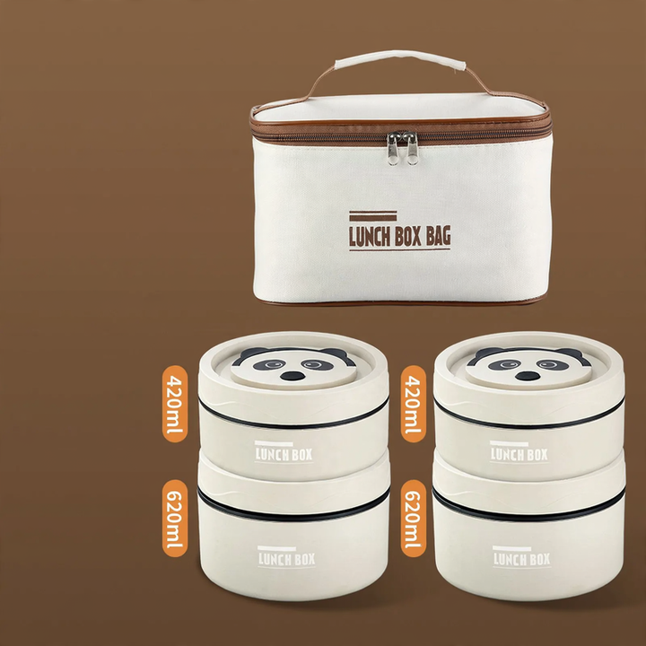 Stainless steel lunch box, round, 470–600 ml, with lid