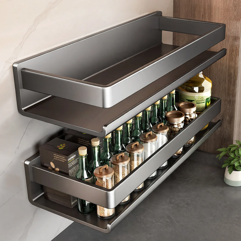 Wall-mounted kitchen shelf made of steel, no drilling
