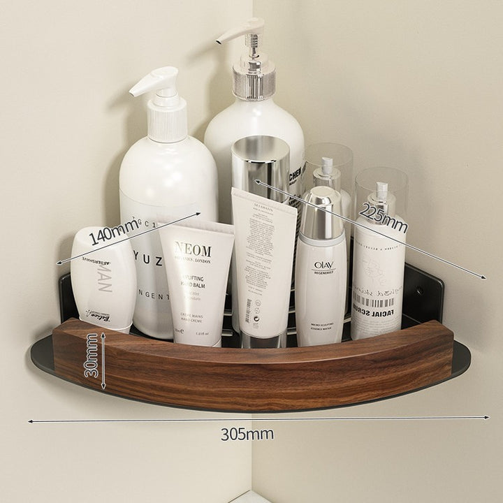 Corner shelf for bathroom, triangular, black