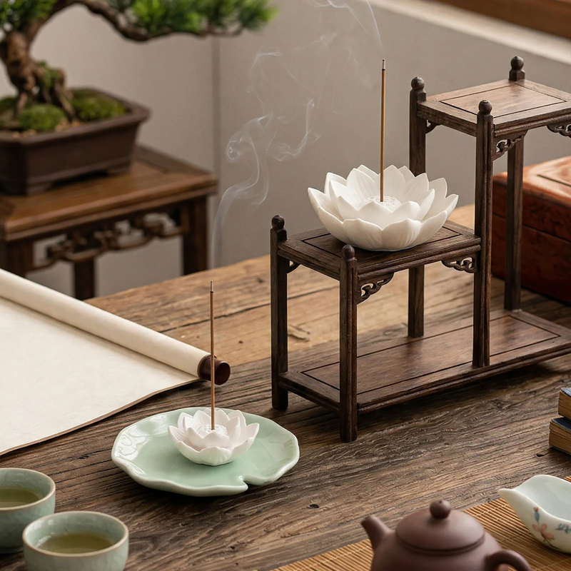 Incense Stick Holder Lotus Flower, Ceramic