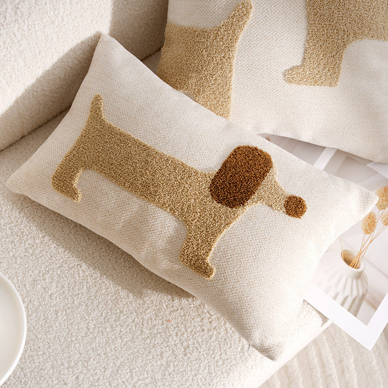 Cuddly pillow with dog motif, linen