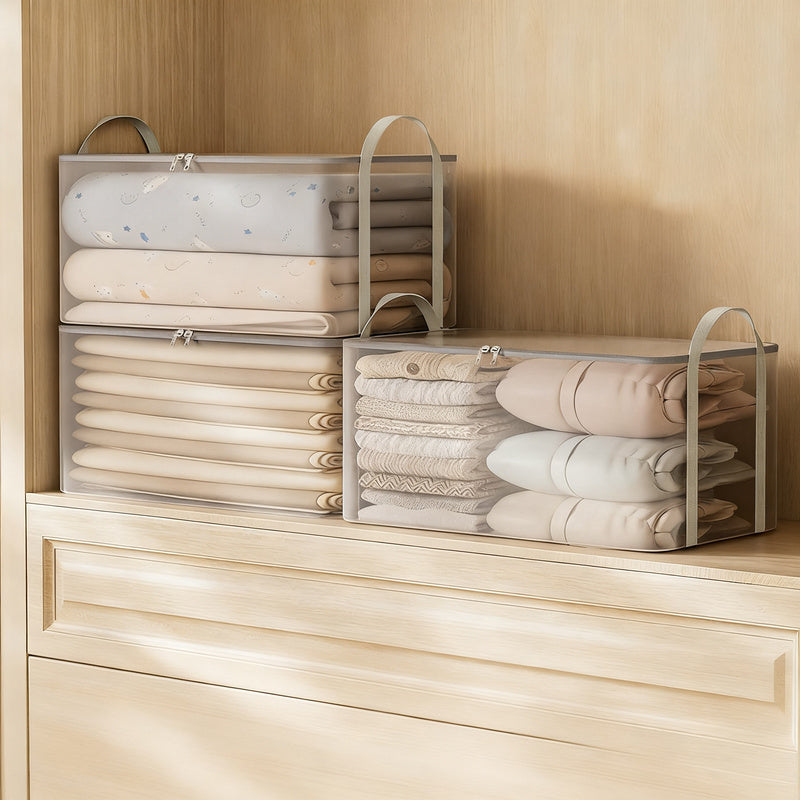 Transparent storage bag for clothing and bedding