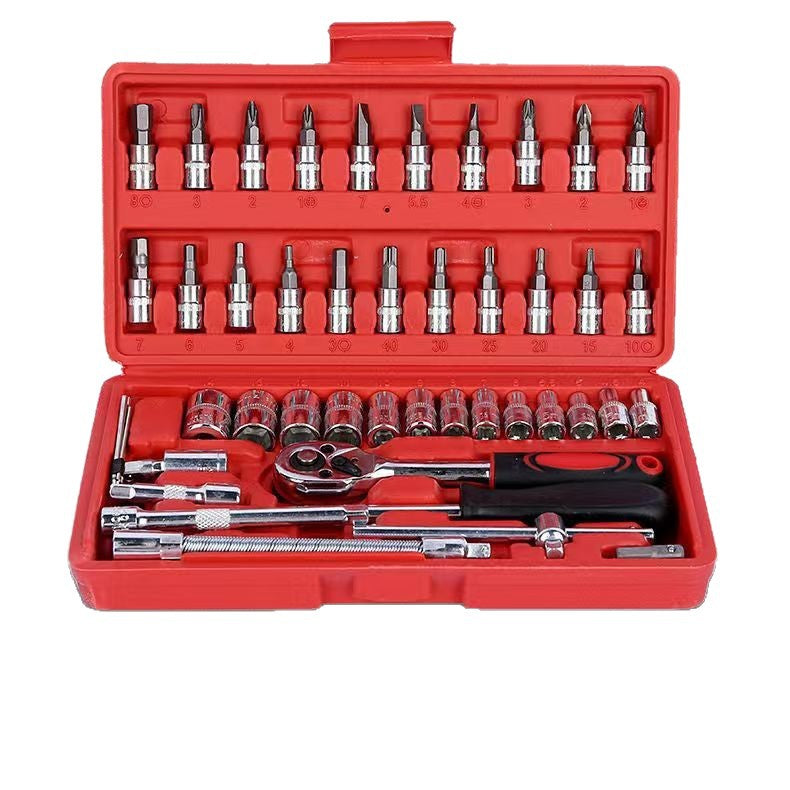 46-piece tool set with ratchet and sockets