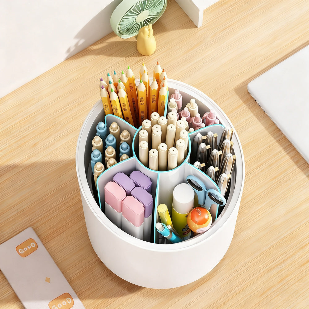 Rotatable pencil holder with compartments