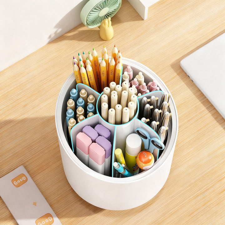 Rotatable pencil holder with compartments