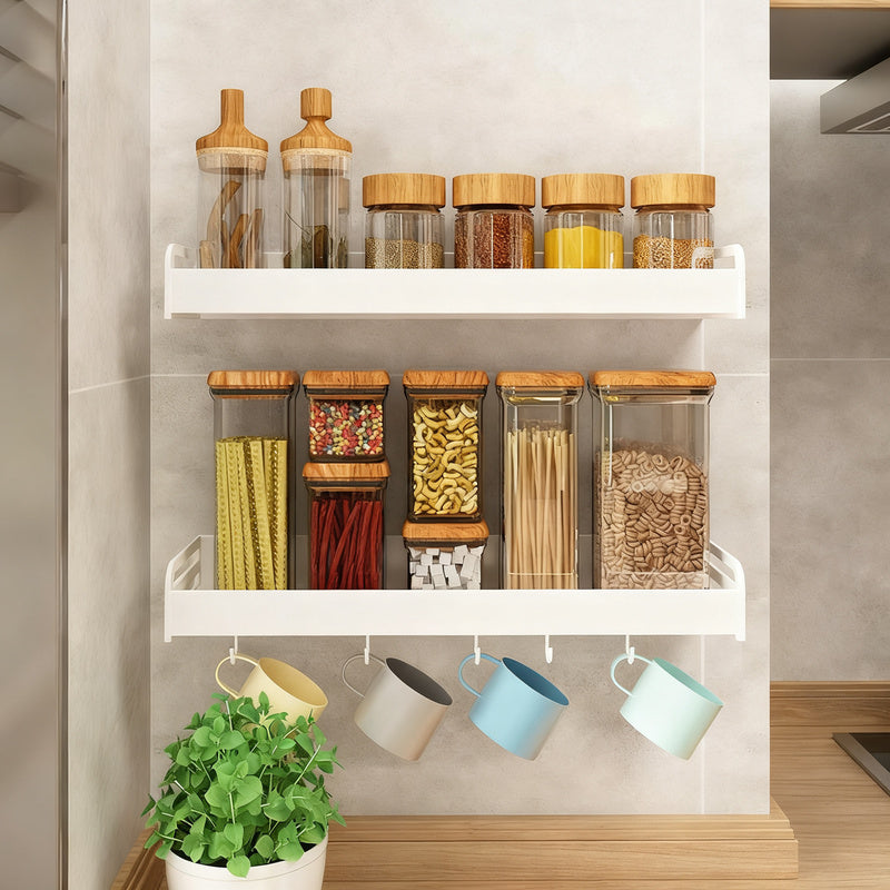 Wall-mounted kitchen shelf made of aluminum without drilling