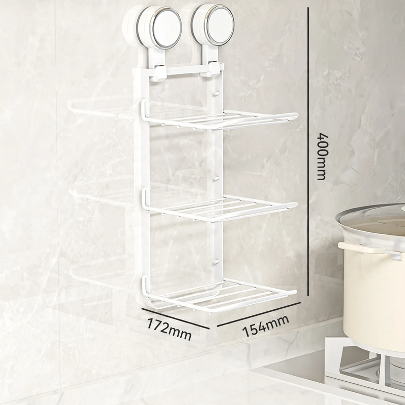 Suction cup preparation shelf, stainless steel, three-layer