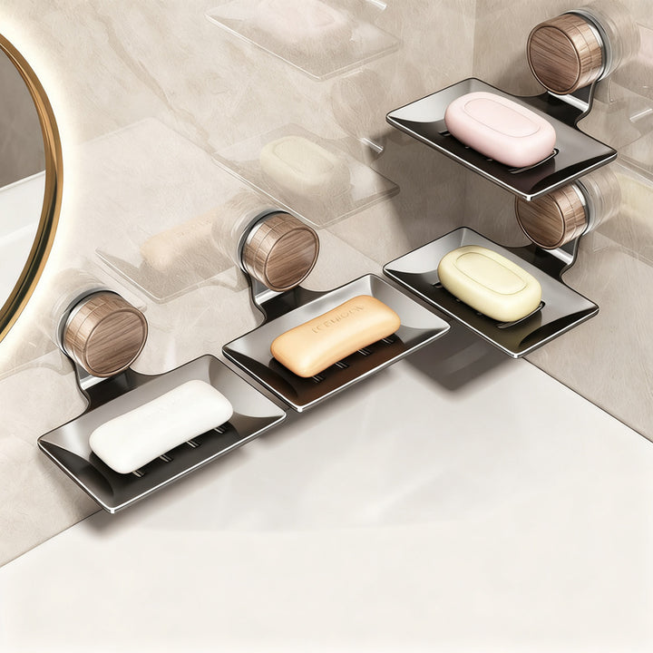 Double-layer soap dish with suction cup