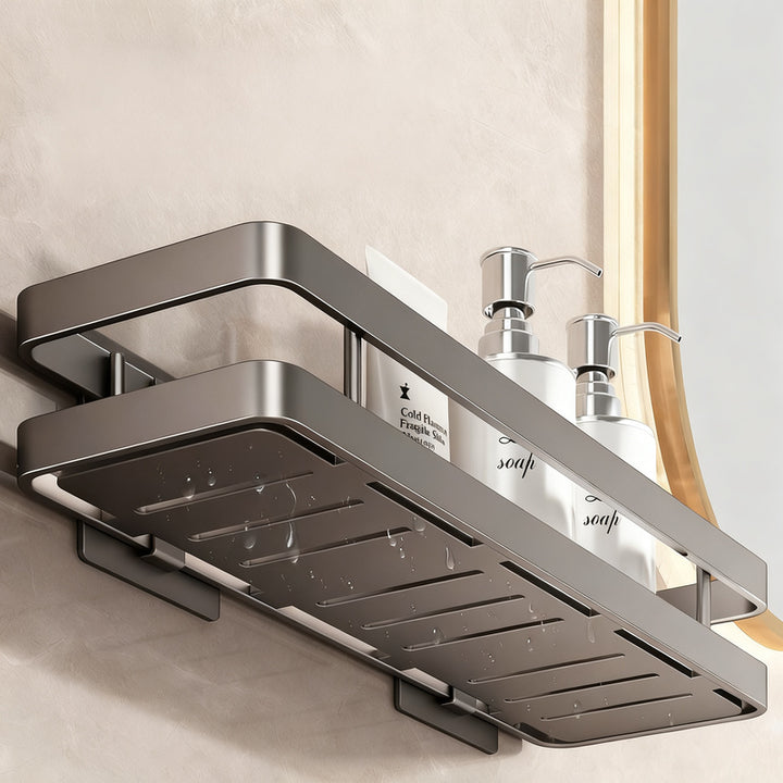 Stainless steel bath shelf without drilling
