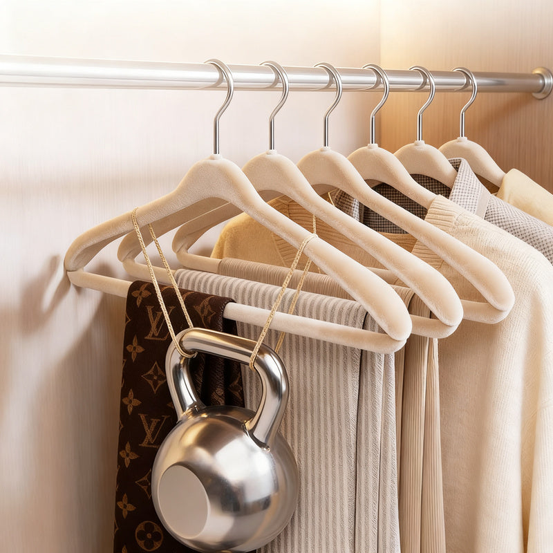 Flocked hangers, non-slip, wide shoulders