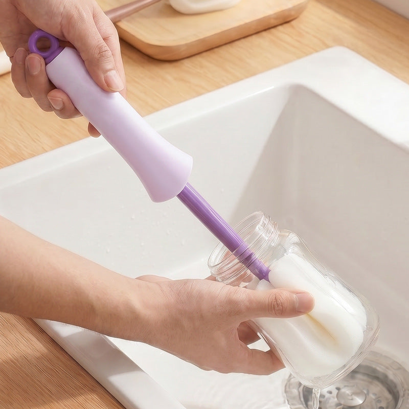 Long handle brush with squeezing function for cups and bottles