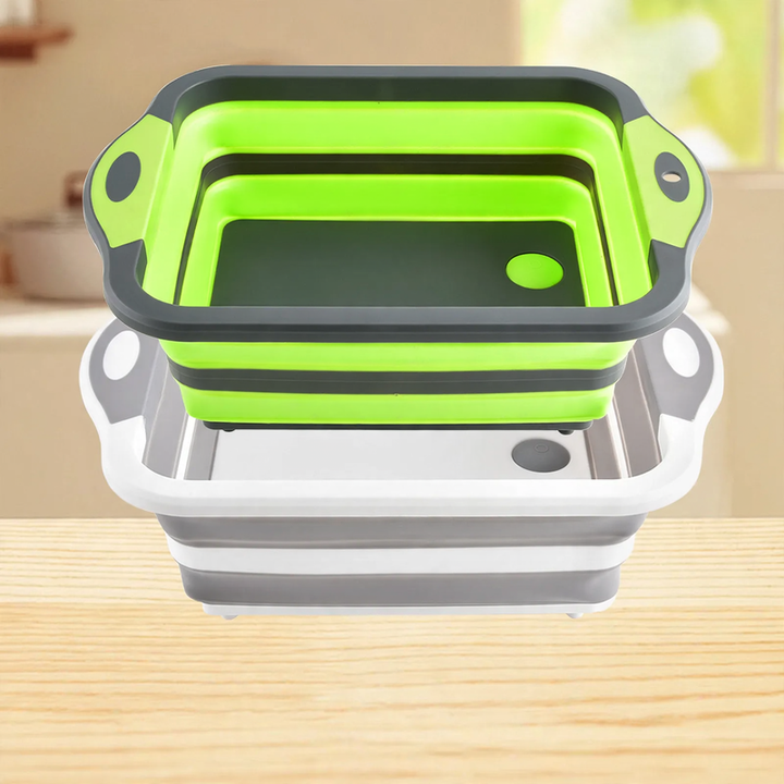 Folding vegetable bowl with strainer