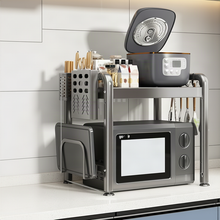 Expandable kitchen cart, steel frame, 2–3-layer