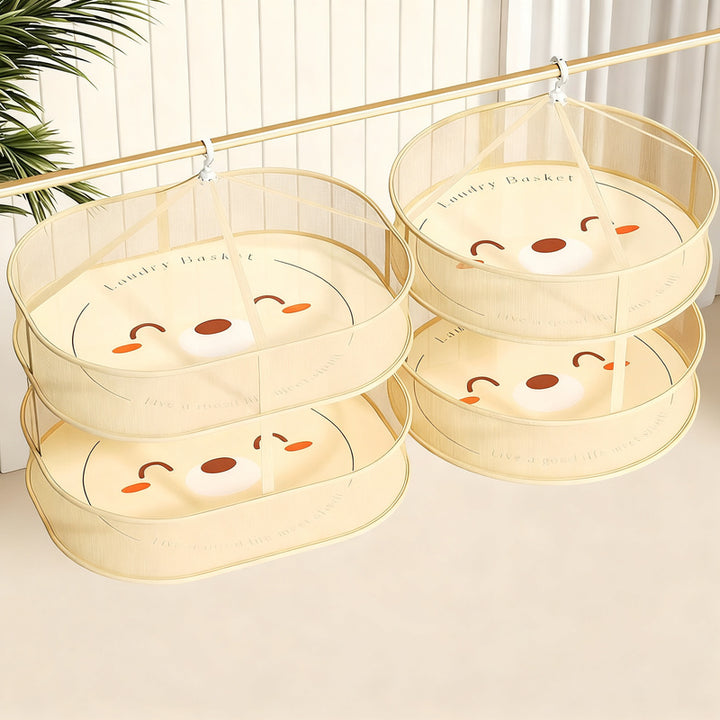 Foldable laundry drying nets, multilayer