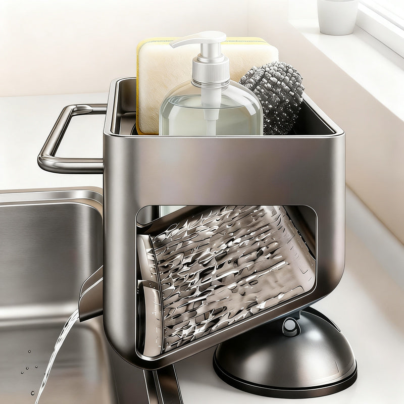 Kitchen shelf with draining grid, aluminum, suction cup