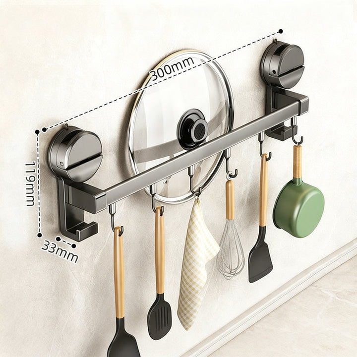 Kitchen hanging rod with hooks for utensils