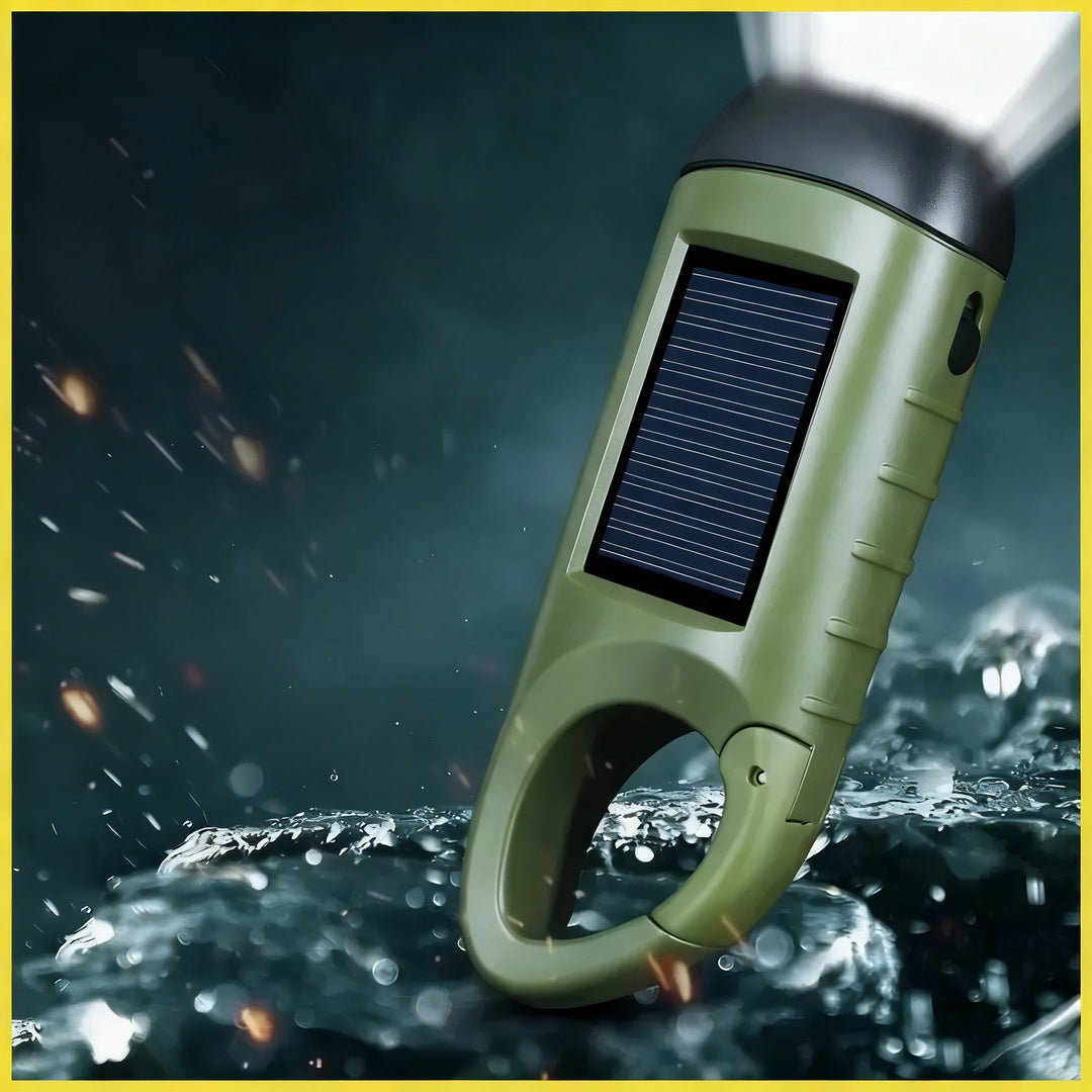 Solar hand crank flashlight with power bank