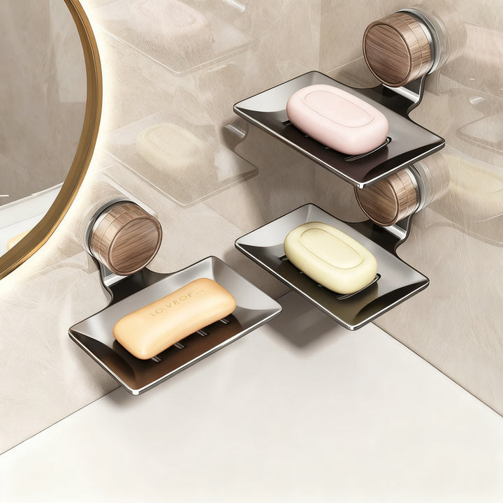 Double-layer soap dish with suction cup