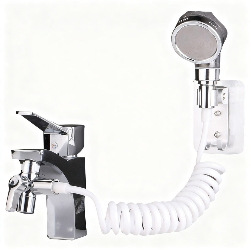 Faucet attachment with shower head and filtration