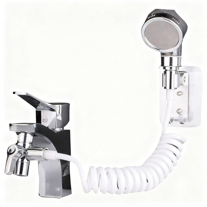 Faucet attachment with shower head and filtration