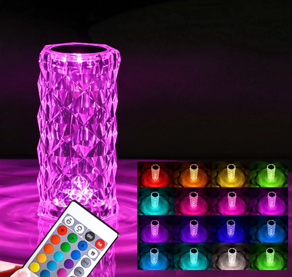 Crystal table lamp, 16 colors, remote control