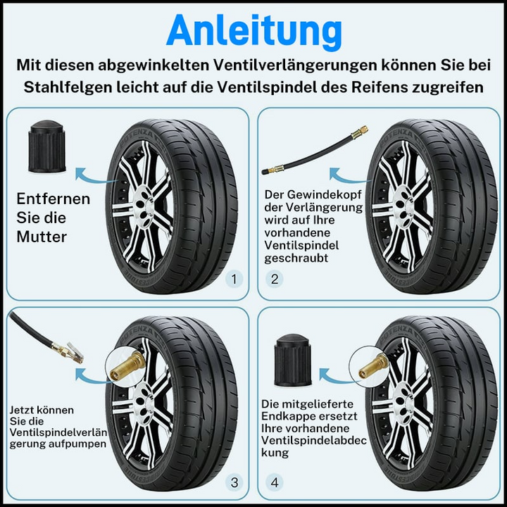 Flexible tire valve extensions | Universal fit, effortless access | Stornfield