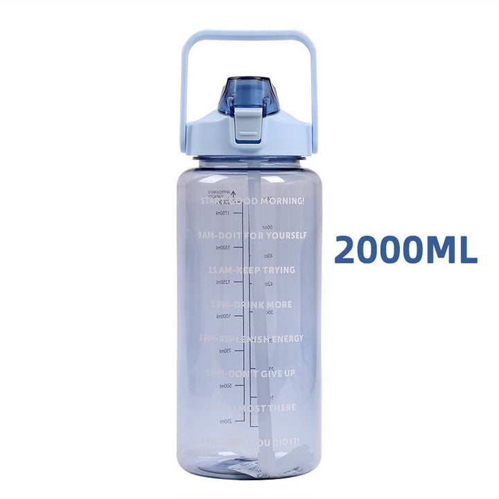 Sports water bottle 2 L with scale and straw