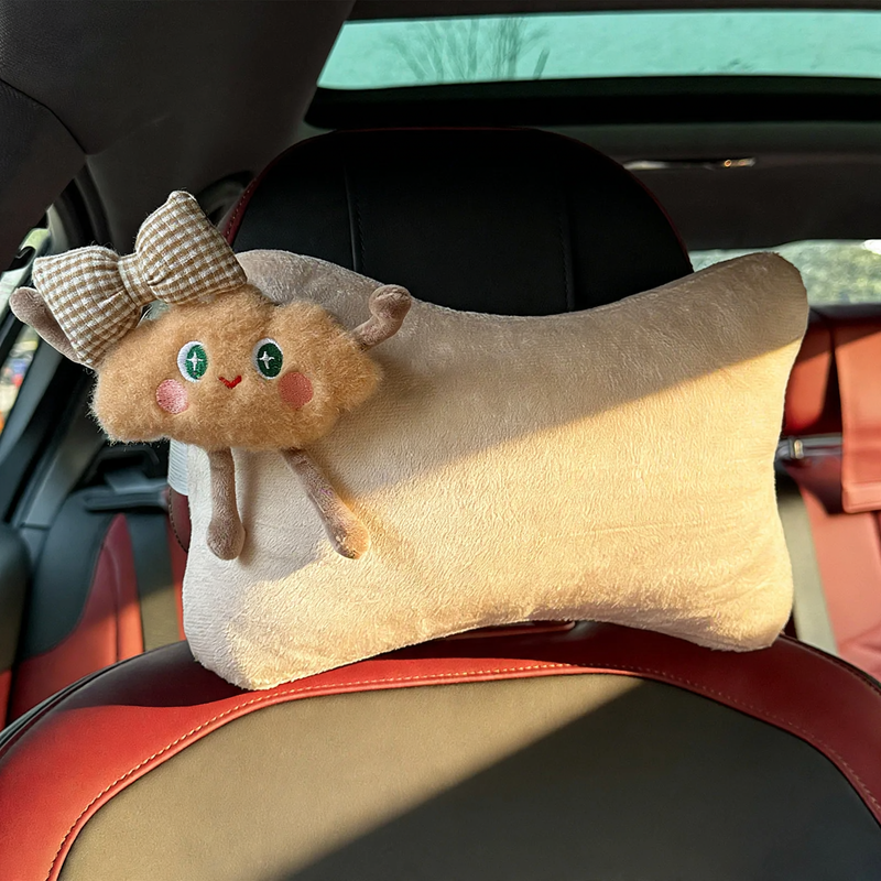Fluffy car neck pillow with cloud pattern