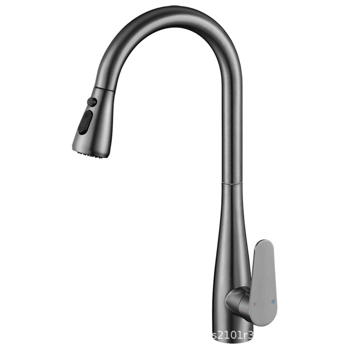 Kitchen faucet with retractable spout, cold and hot water