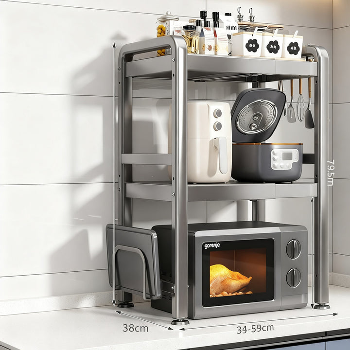 Microwave and kitchen appliance shelf, multi-tiered