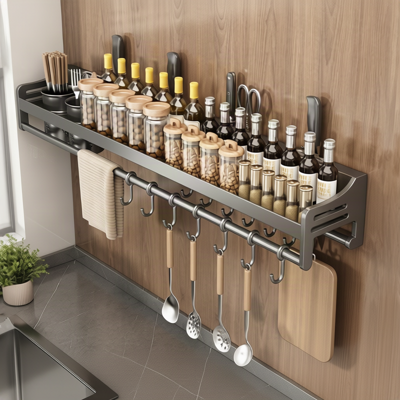 Stainless steel wall shelf with knife holder