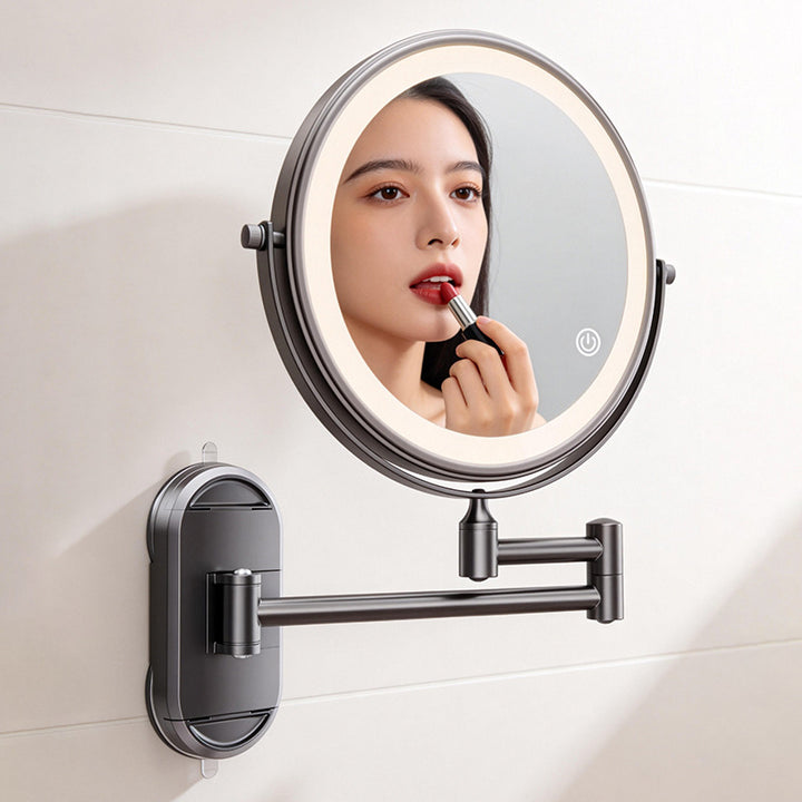Cosmetic mirror with LED light and suction cup