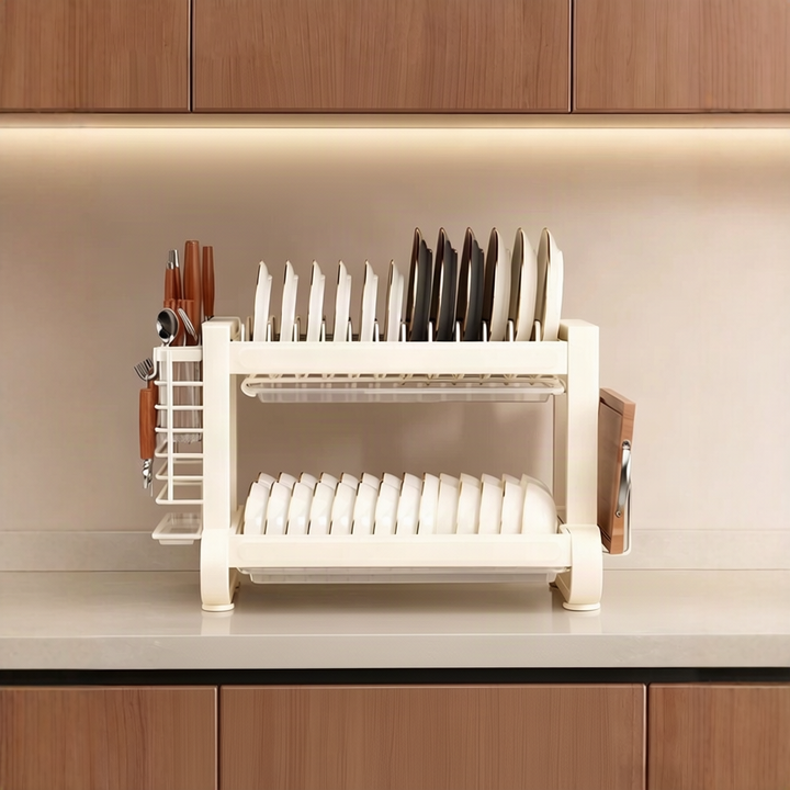 Stainless steel dish rack with drainer tray