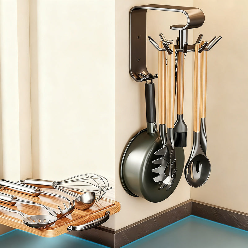 Rotatable kitchen wall hook with 10 hooks