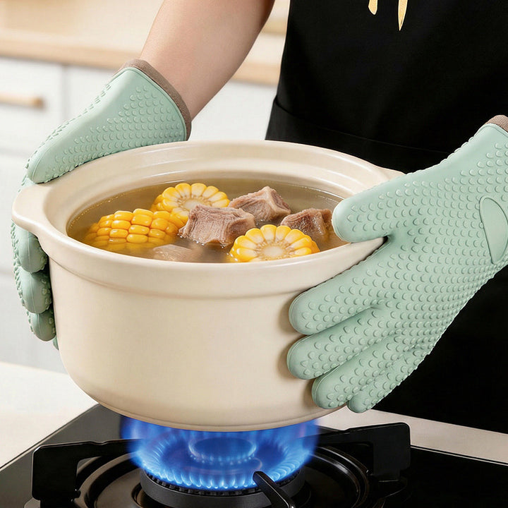 Silicone oven gloves, non-slip, various thicknesses
