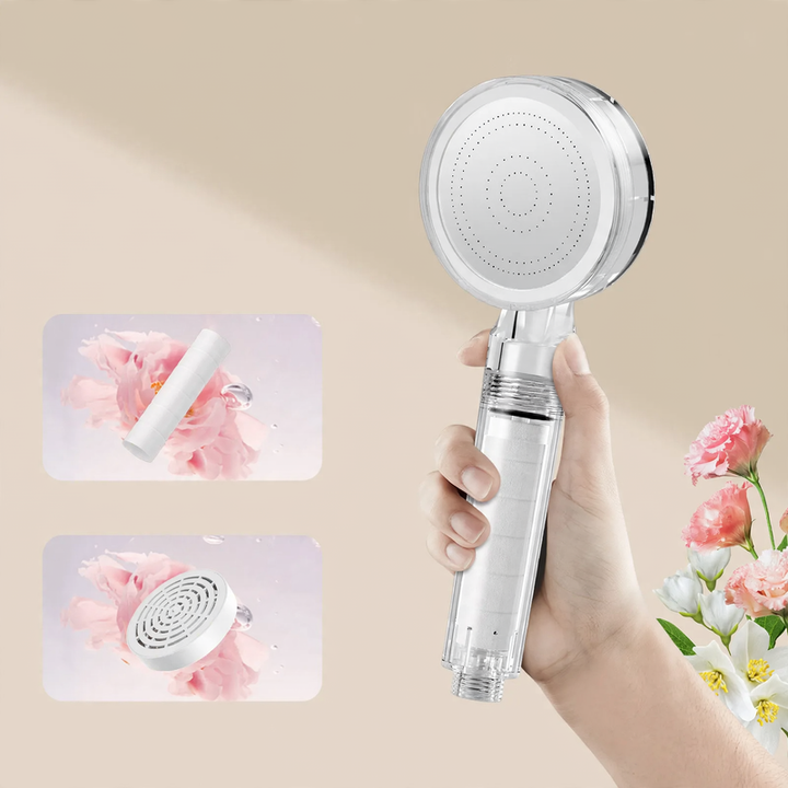 Shower head with filtration system and rain function