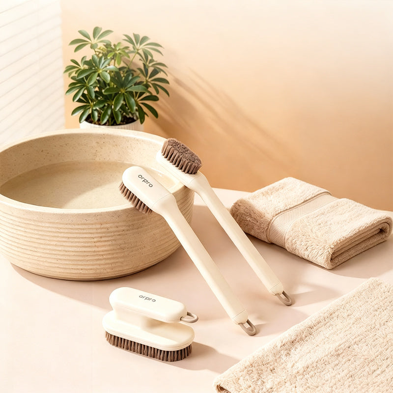 Shoe and laundry brush with soft bristles