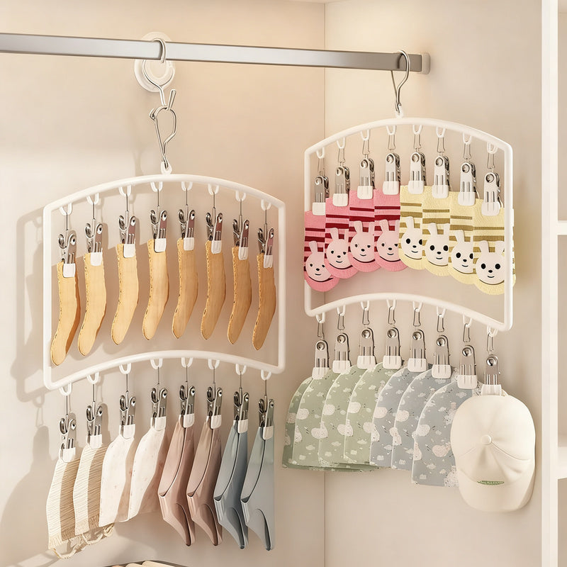 Clothes drying rack with clips for children