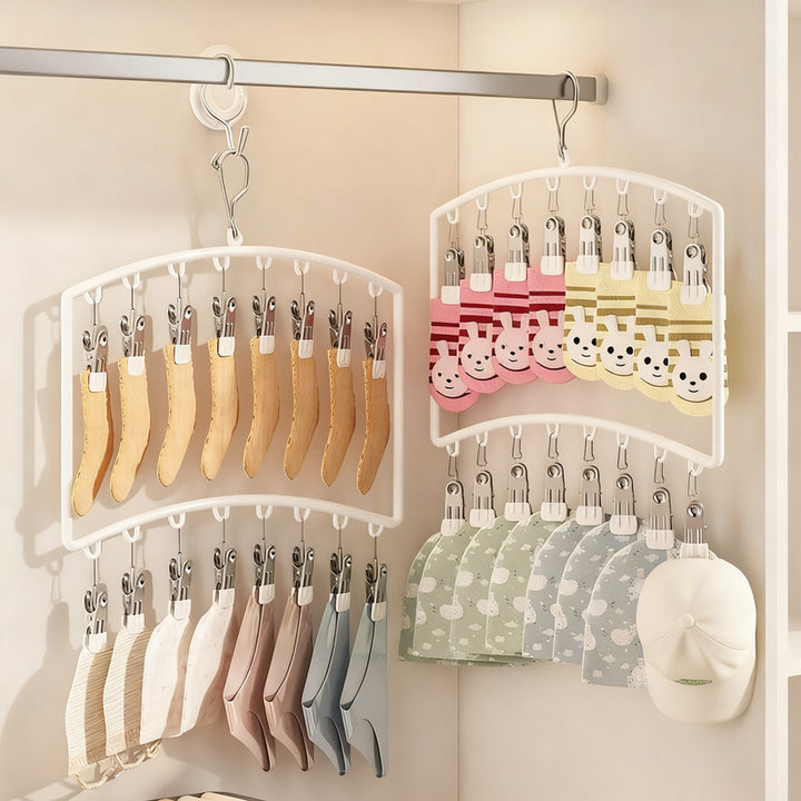 Clothes drying rack with clips for children
