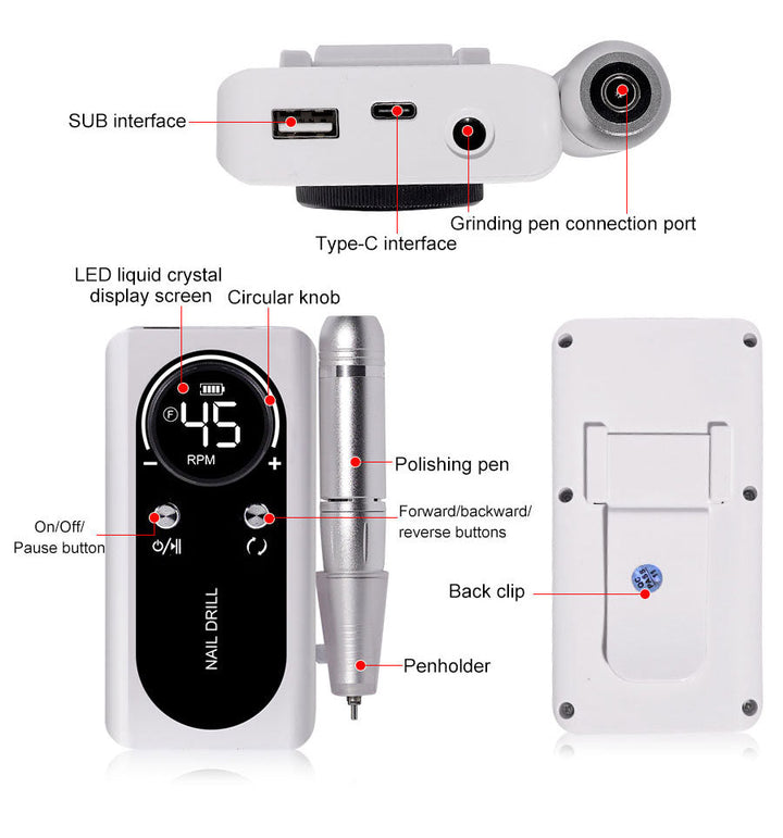 Stornfield | Professional Portable Electric Nail File 45000RPM with Rechargeable Battery | Low Noise Level for Manicure