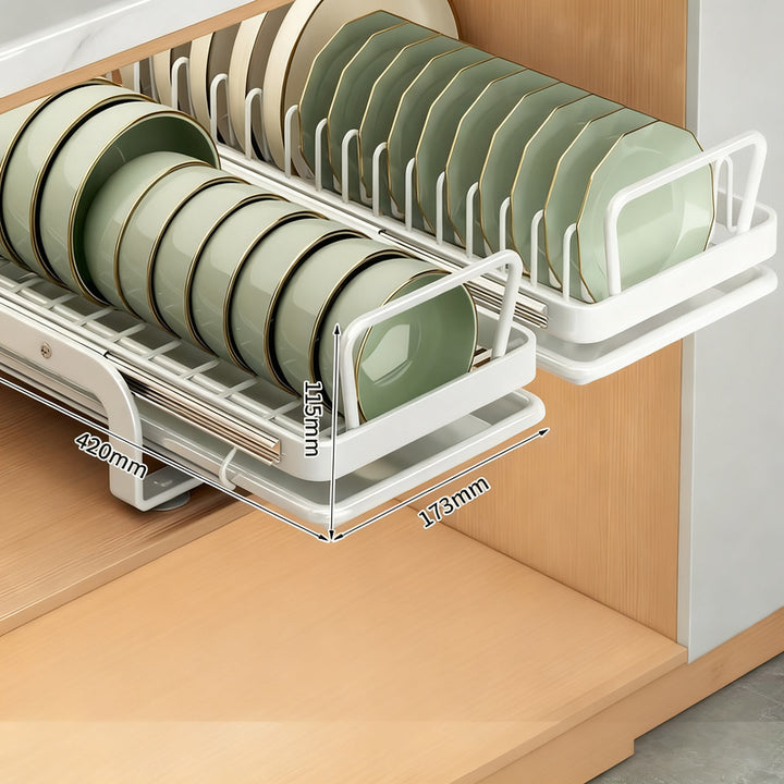 Extendable dish rack for kitchen cabinets