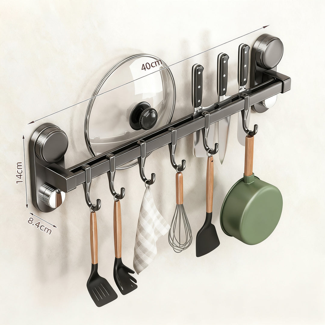 Kitchen hanger with suction cup, drill hole free